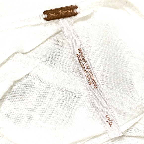 Free People Sheer White Slub Tee Shirt Top Cold Shoulder Short Sleeve Size S/P - Picture 7 of 8